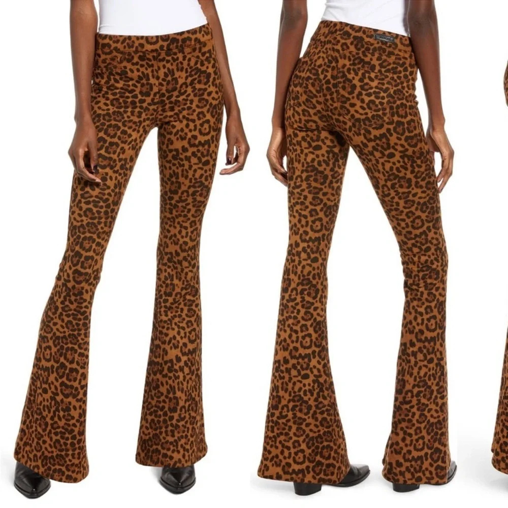 Blank NYC Leopard Print Faux Suede Flare Leg , Pull-on Pants